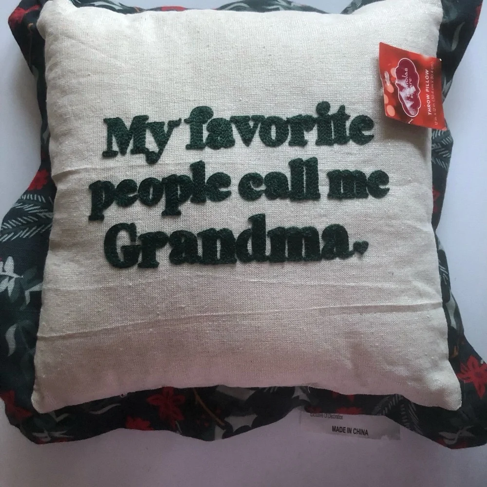 Grandma Christmas present Throw Pillow - Cream and Green